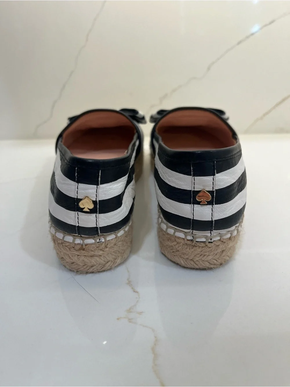 Kate Spade New York Black & White Striped Bow Espadrille Flats Size 7.5